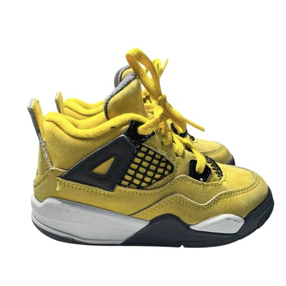 Nike Air Jordan 4 Retro Lightning Yellow Toddler Sz 9C Jumpman Sneakers - Picture 1 of 8